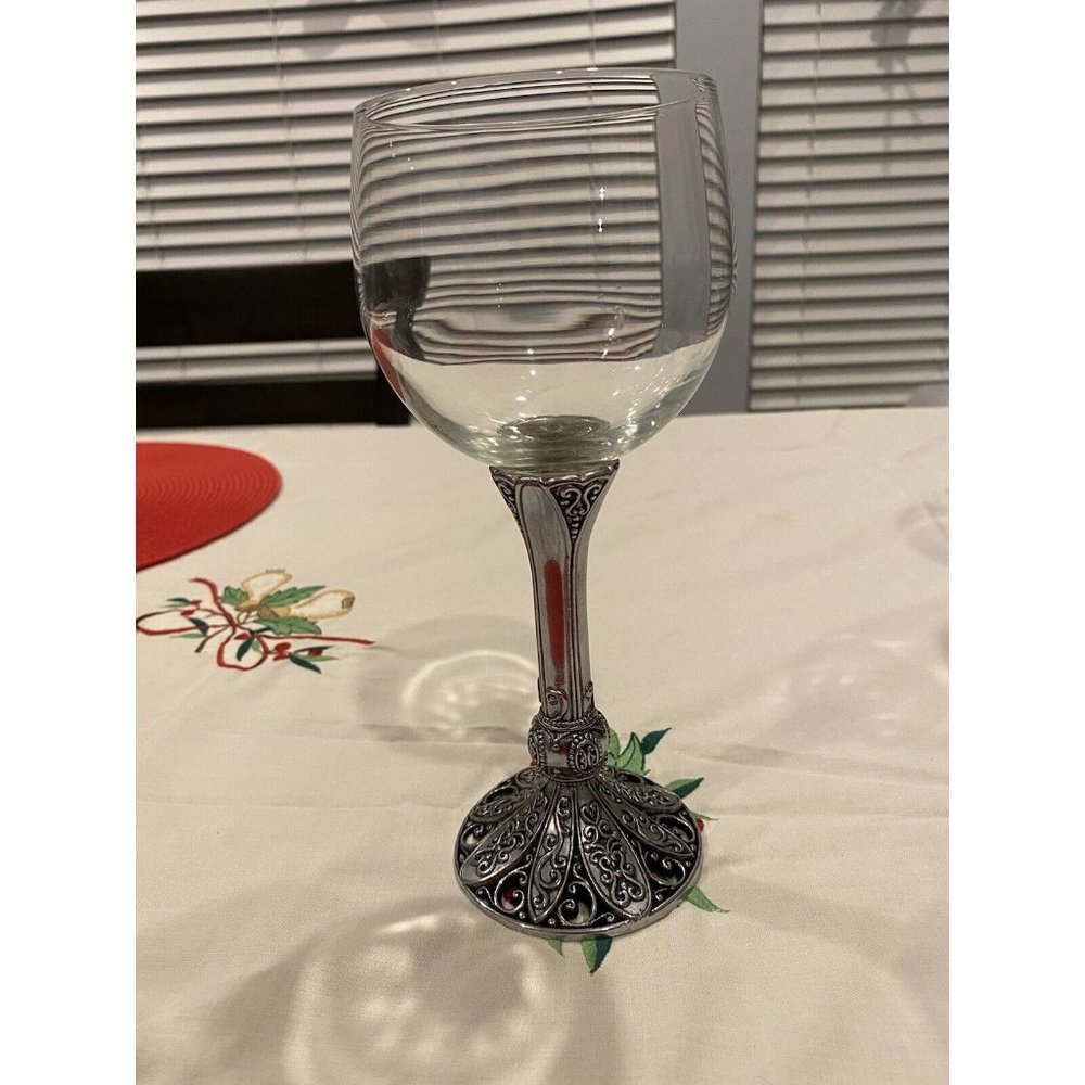 Wine Goblet With Chrome Stem Heavy Approx 8.5 in  Brighten Theodora  Vintage